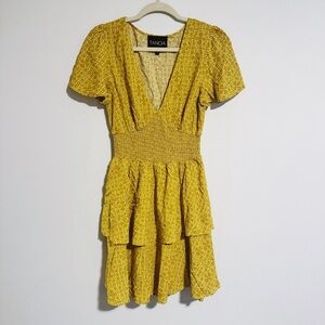 TANOA - Yellow Printed Smocked Waist Layered Dress